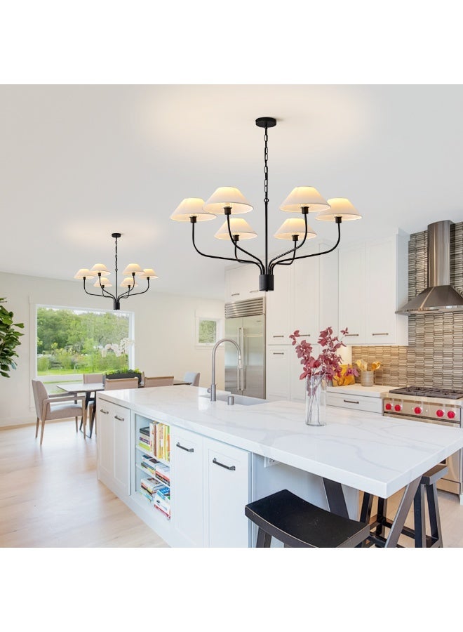 إرنيا الثريا السوداء الحديثة، المزودة بغطاء ضوء أبيض، مصمَّمة من ستة مصابيح، تركيبها في السلاسل في المطبخ أو غرفة المعيشة - Image 4